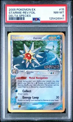 2005 POKEMON EX DELTA SPECIES #15 STARMIE-REVERSE FOIL PSA 8 - Image 1