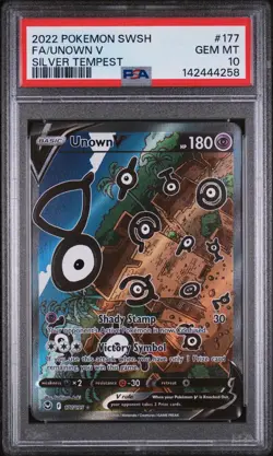 2022 POKEMON SWORD & SHIELD SILVER TEMPEST #177 FULL ART/UNOWN V PSA 10 - Image 1