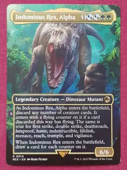 Magic The Gathering JURASSIC WORLD INDOMINUS REX ALPHA black/blue/green card MTG - Image 1