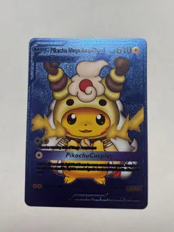 Pikachu Mega Ampharos Tag Cosplay Blue Foil Fan Art Display Card NM/M - Image 1