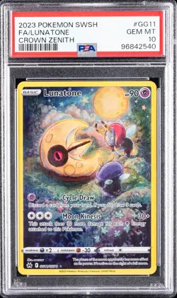 2023 POKEMON SWORD & SHIELD CROWN ZENITH #GG11 FULL ART/LUNATONE PSA 10 - Image 1