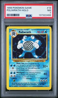 1999 POKEMON BASE SET UNLIMITED #13 POLIWRATH-HOLO PSA 7 - Image 1