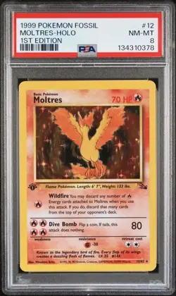 Moltres 12/62 - Fossil Set - 1ST EDITION - HOLO - PSA 8 - Near Mint-MINT - Image 1