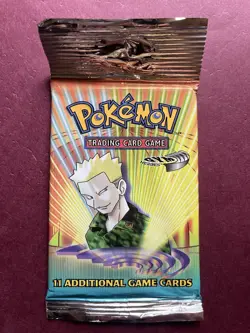 Sealed Pokemon Gym Heroes Lt Surge Booster Pack – Long Crimp 20.87g Vintage 2000 - Image 1