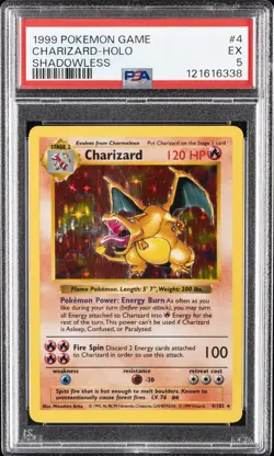 1999 POKEMON BASE SET SHADOWLESS #4 CHARIZARD-HOLO PSA 5 - Image 1