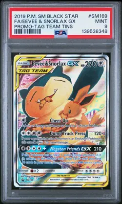 POKEMON EEVEE & SNORLAX GX Promo Tag Team Tins Full Art SM169 PSA 9 MINT - Image 1