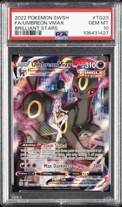 2022 POKEMON SWORD & SHIELD BRILLIANT STARS #TG23 FULL ART/UMBREON VMAX PSA 10 - Image 1