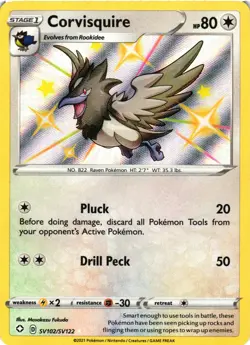 Pokemon TCG Corvisquire SV102/SV122 Shining Fates Shiny Vault Holo NM - Image 1
