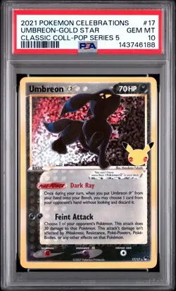 PSA 10 UMBREON 17/17 GOLD STAR CELEBRATIONS CLASSIC COLLECTION POKEMON ✨ - Image 1