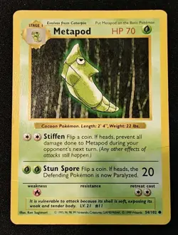 Pokemon TCG Metapod 54/102 Base Set Shadowless MP - Image 1