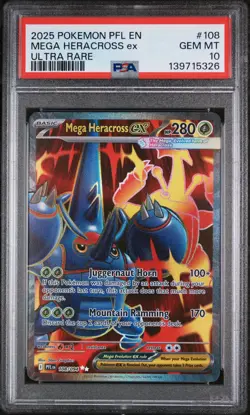 2025 Pokemon Pfl En-Phantasmal Flames #108 Mega Heracross Ex Ultra Rare PSA 10 - Image 1