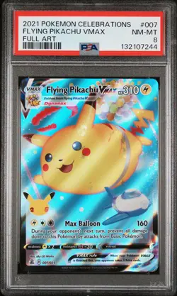 2021 POKEMON CELEBRATIONS #007 FULL ART/FLYING PIKACHU VMAX PSA 8 - Image 1