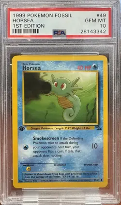1999 POKEMON FOSSIL 1ST ED #49 HORSEA PSA 10 - Image 1