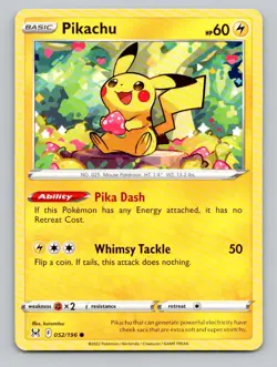 Pikachu 052/196 Common SWSH11: Lost Origin Pokemon - Image 1