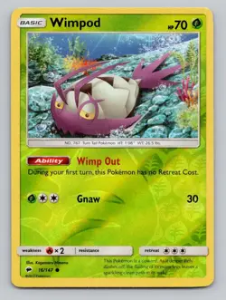 Reverse Holo Wimpod 16/147 Common SM - Burning Shadows Pokemon - Image 1