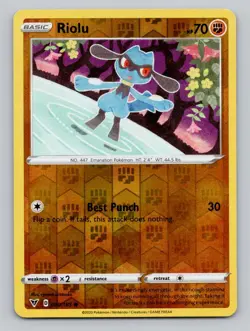 Reverse Holo Riolu 090/185 Common SWSH04: Vivid Voltage Pokemon - Image 1
