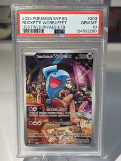Pokemon 2025 SV Destined Rivals Team Rockets Wobbuffet Black Star #203 PSA 10 - Image 1