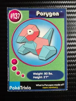 1999 Poke Trivia Porygon #137 Vintage Pokemon Card Burger King Promo MP *BTX - Image 1