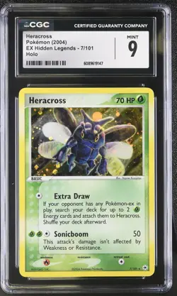CGC 9 MINT Heracross 2004 EX Hidden Legends 7/101 Holo Pokemon Card - Image 1