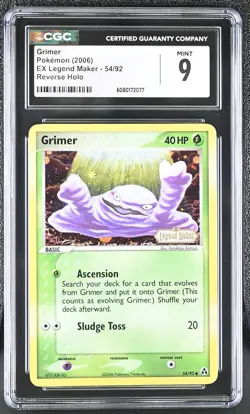 CGC 9 MINT Grimer 2006 EX Legend Maker 54/92 Reverse Holo Stamped Pokemon Card - Image 1