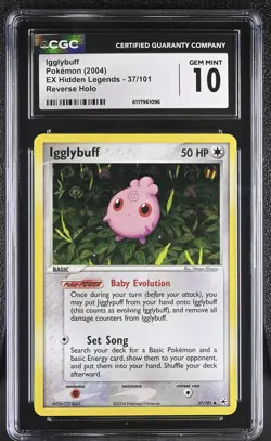 CGC 10 GEM MINT Igglybuff EX Hidden Legends 37/101 Reverse Holo Pokemon Card - Image 1