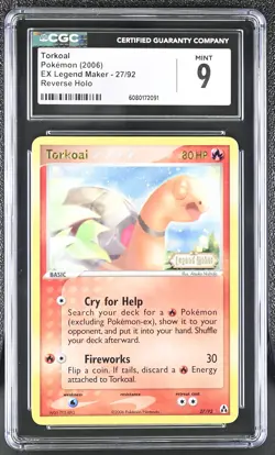CGC 9 MINT Torkoal 2006 EX Legend Maker 27/92 Reverse Holo Stamped Pokemon Card - Image 1