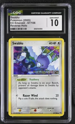 CGC 10 GEM MINT Swablu EX Emerald 67/106 Reverse Holo STAMPED Pokemon Card - Image 1