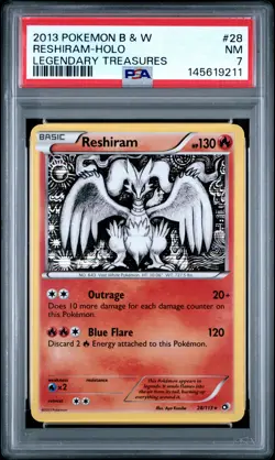2013 POKEMON B&W LEGEND TREASURES #28 RESHIRAM-HOLO PSA 7 - Image 1