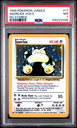1999 POKEMON JUNGLE NO SYMBOL #11 SNORLAX-HOLO PSA 7 - Image 1