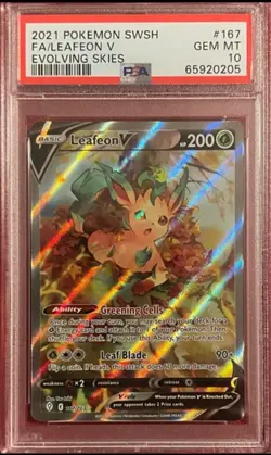 Pokemon SWSH Leafeon V Alt Full Art #167 Evolving Skies PSA 10 - Image 1