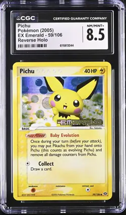 CGC 8.5 - PICHU - 59/106 EX EMERALD REVERSE HOLO POKEMON - Image 1