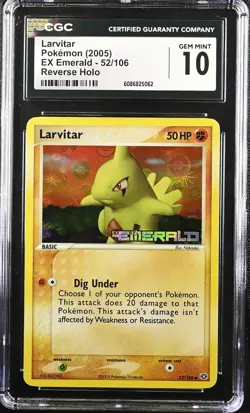 2005 POKEMON EX EMERALD LARVITAR REVERSE HOLO 52/106 CGC 10 GEM MINT - Image 1