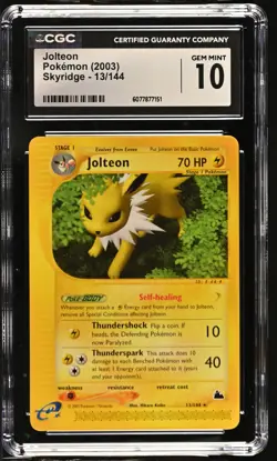 CGC 10 GEM MINT Jolteon 2003 Skyridge 13/144 Pokemon Card - Image 1