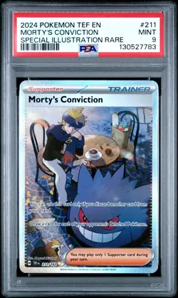 2024 POKEMON TEF EN-TEMPORAL FORCES #211 MORTY'S CONVICTION PSA 9 - Image 1