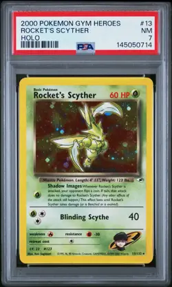 Pokemon TCG Rocket's Scyther 13/132 Gym Heroes Holo Rare Unlimited PSA 7 - Image 1