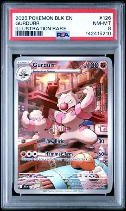 GURDURR 126/086 - ILLUSTRATION RARE #126 - 2025 POKEMON - BLACK BOLT - PSA 8 - Image 1