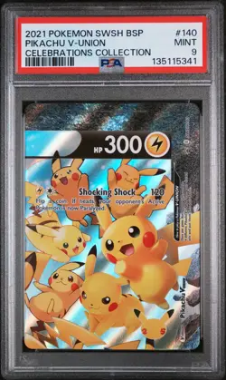 2021 POKEMON SWSH BLACK STAR PROMO CELEBRATIONS COLL #140 PIKACHU V-UNION PSA 9 - Image 1