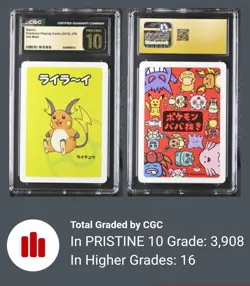 CGC 10 Pristine Raichu Old Maid 2019 Japanese Pokemon Card - Image 4