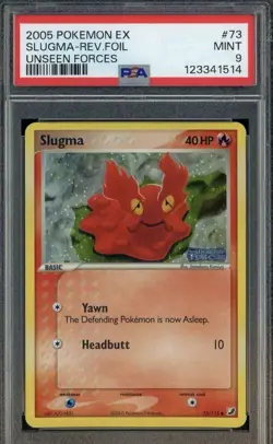 2005 POKEMON EX UNSEEN FORCES #73 SLUGMA-REVERSE FOIL PSA 9 - Image 1