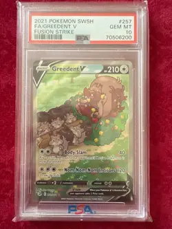 Pokemon TCG Greedent V #257, Fusion Strike PSA 10 - Image 1