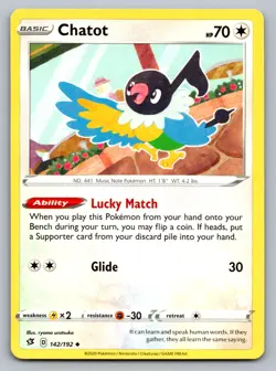 Pokemon TCG SWSH02: Rebel Clash Chatot 142/192 - Image 1