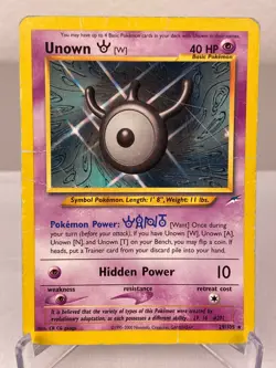 Unown [W] 29/105 Neo Destiny WOTC Rare Pokemon Card - Heavily Played - Image 1