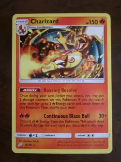 CHARIZARD POKEMON CARD 14/181 SUN MOON TEAM UP RARE NON HOLO NEVER PLAYED NM - Image 1