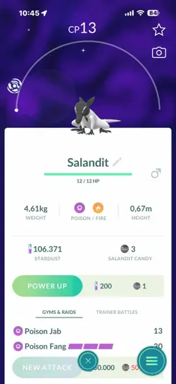 Pokemon Shiny Salandit Male - Level 1 - Tr.a.d.e 20k stardust or P.T.C mini - Image 1