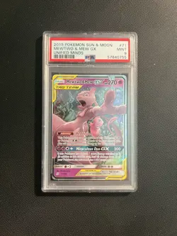 2019 Pokemon Sun & Moon Mewtwo & Mew GX 71/236 Unified Minds PSA 9 - Image 1