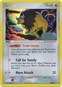 1x Tauros - 12/100 - Holo Rare - Reverse Holo Heavily Played Pokemon EX - Crysta - Image 1