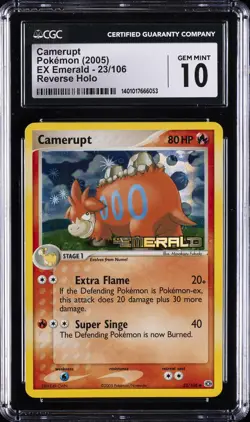 2005 POKEMON EX EMERALD REVERSE HOLO #23 CAMERUPT CGC 10 GEM MINT - Image 1