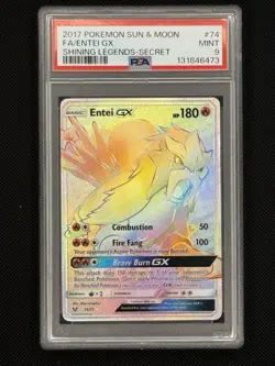 2017 Pokemon Sun Moon Rainbow Entei GX 74 Full Art Shining Legends Secret PSA 9 - Image 1