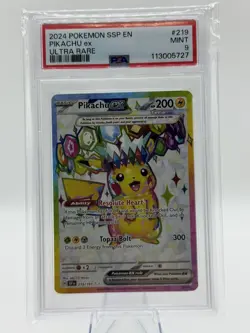 2024 Pokemon Ssp En-Surging Sparks #219 Pikachu Ex Ultra Rare PSA 9 - Image 1