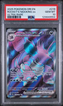 2025 POKEMON DRI EN-DESTINED RIVALS ULTRA RARE TEAM ROCKET'S NIDOKING EX PSA 10 - Image 1
